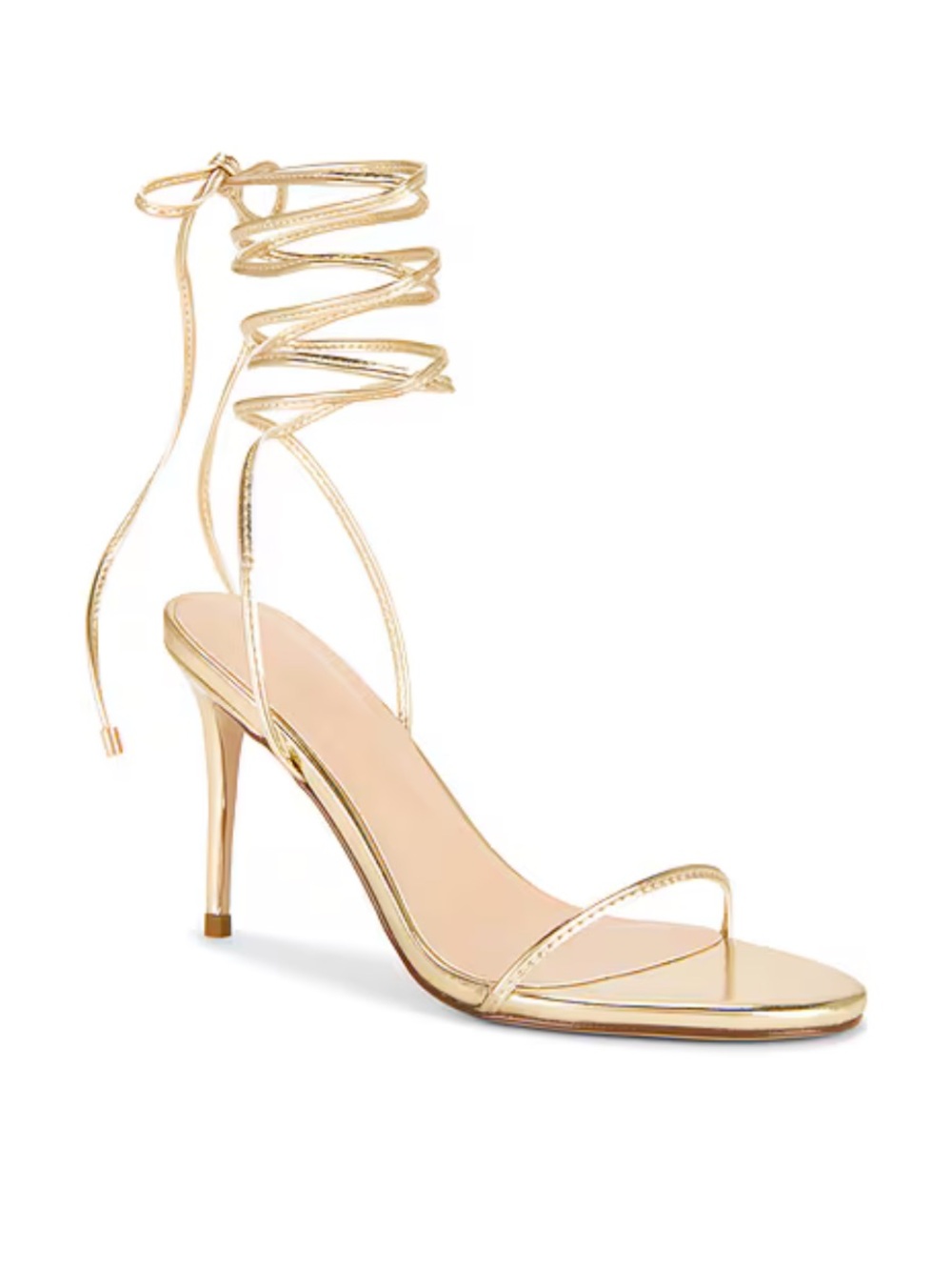 Femme LA 3.0 Barely There Lace Up Heels Gold Metallic shoes Revolve 9